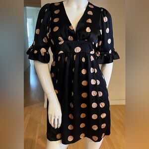 Betsey Johnson Vintage 90's Silk Polka Dot Babydoll Empire Waist w Tie Sz 4
